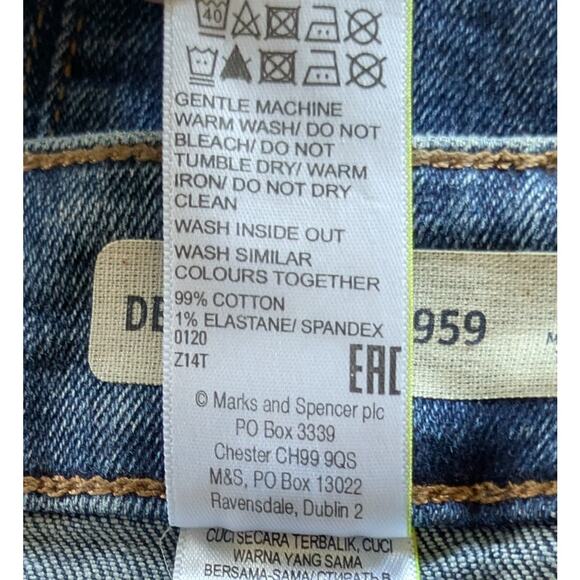 M&S VTG Denim Jean Skirt 4 Blue Midi Pencil 4 Button Front Patch Pockets 90s - Picture 9 of 10